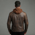 Men's Voguish Brown Detachable Hooded Leather Jacket
