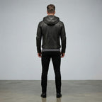 Men's Black Hooded Leather Jacket