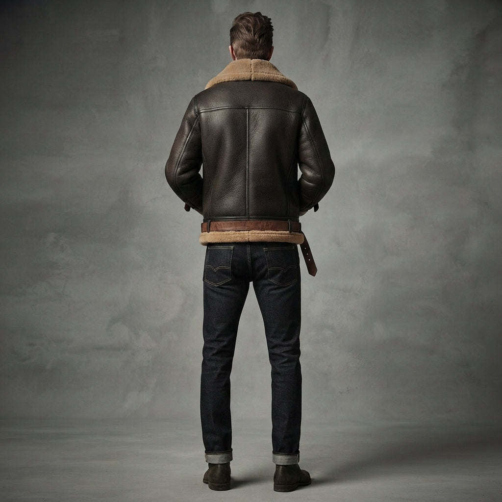 Men's Aviator Dark Brown Leather Sheepskin Jacket