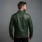 Men's Green Leather Biker Moto Trucker Jacket