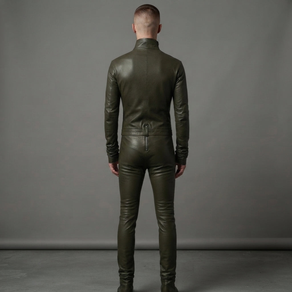 Men's Green Leather Jumpsuit