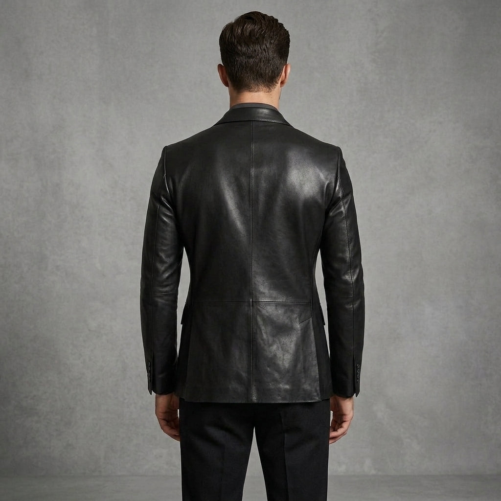 Men's Black Leather Blazer