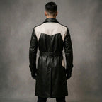 Men's Black & White Leather Trench Coat
