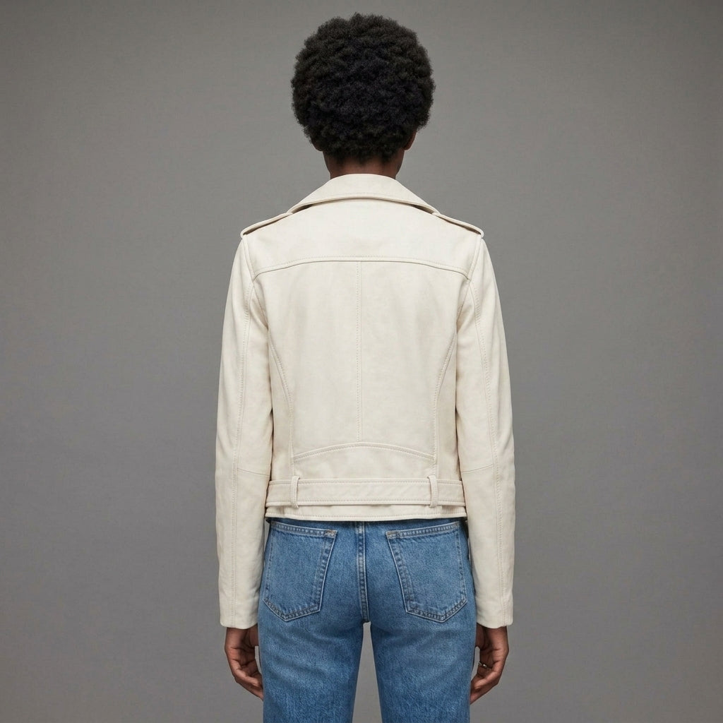 Buy Women's White Leather Motorcycle Jacket
