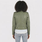 Buy Women's Green Leather Motorcycle Jacket