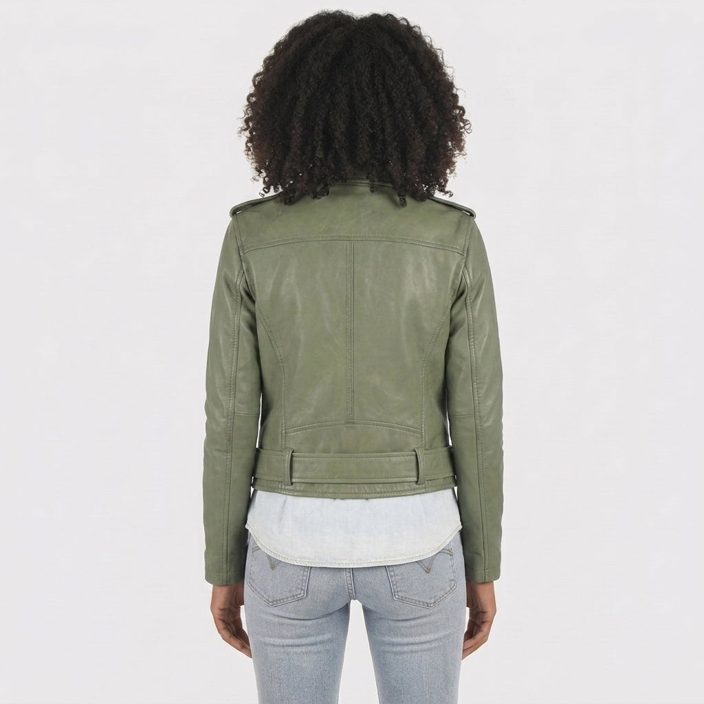 Buy Women's Green Leather Motorcycle Jacket