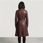 Women's  Faux Brown Leather Trench Coat