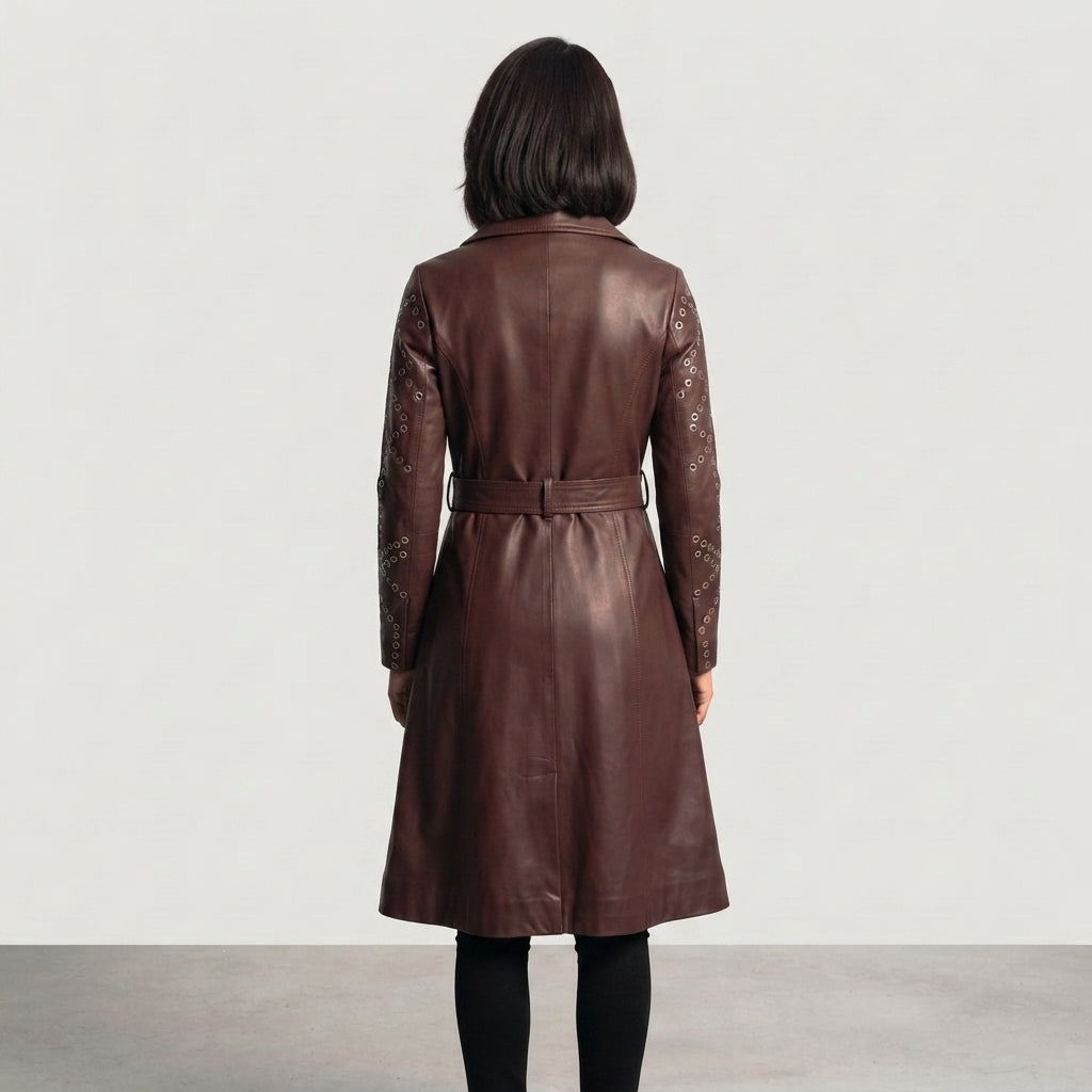 Women's  Faux Brown Leather Trench Coat