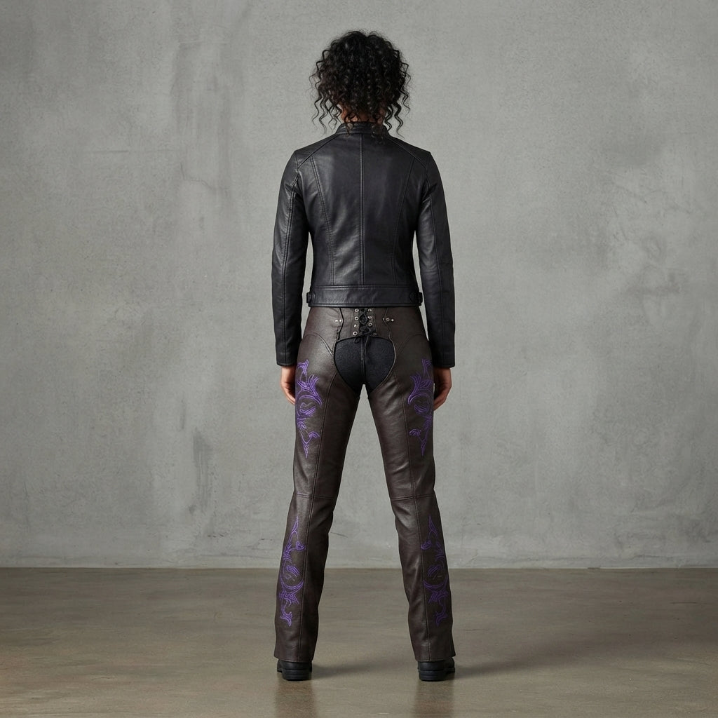 Women Black and Purple  Leather Chaps
