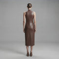 Buy Women's Brown  Sleeveless Leather Dress