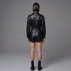 Women's Short Faux Black Leather Romper