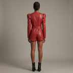 Women's Short Faux Red Leather Romper
