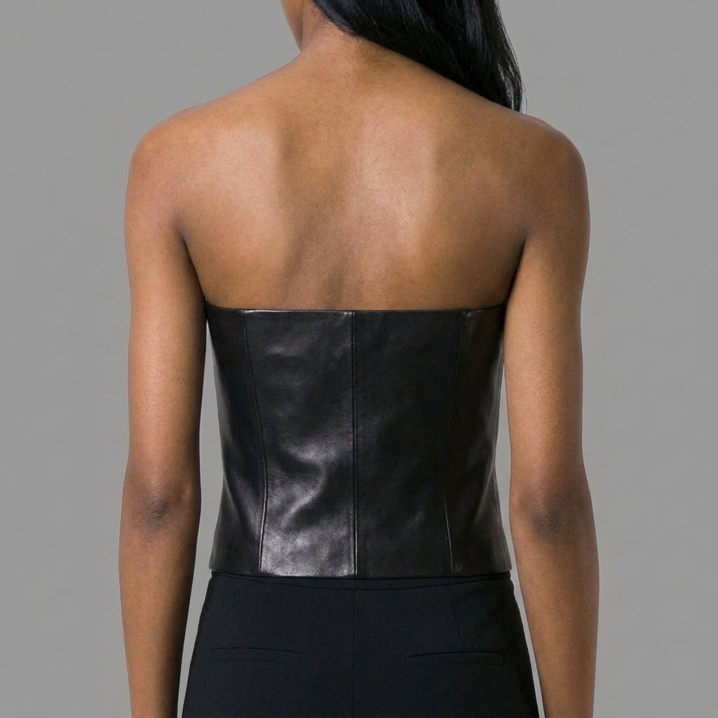 Women's Black V Neck Leather Corset