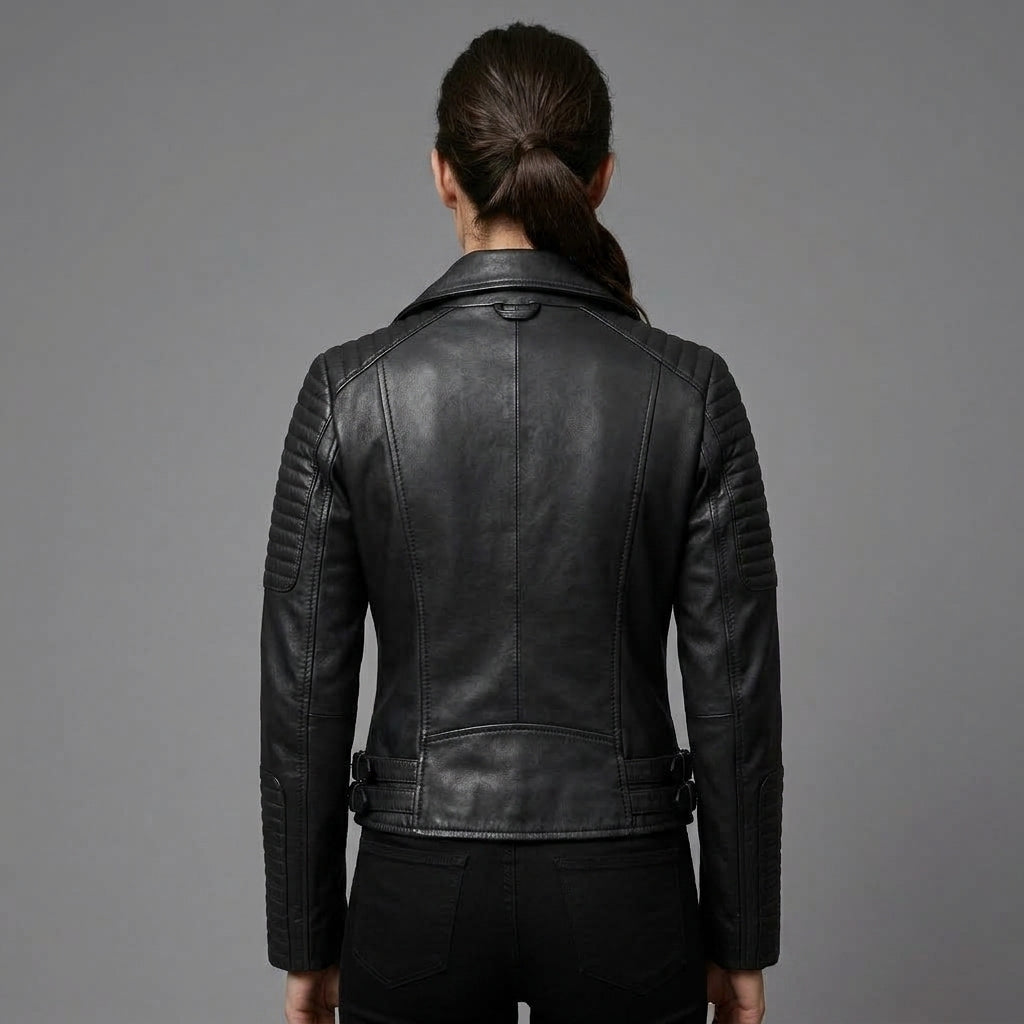 Women's Black Leather Biker Jacket