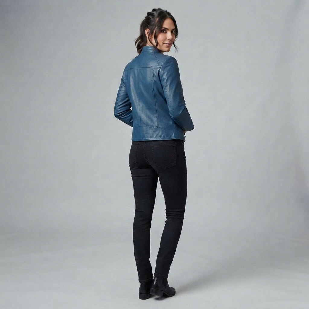 Women's Blue Leather Jacket
