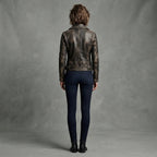 Buy Women's Dark Brown Rub-off Cafe Racer Leather Jacket