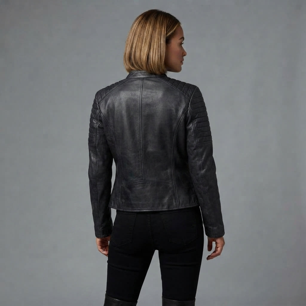 Women's  Black distressed Leather Jacket