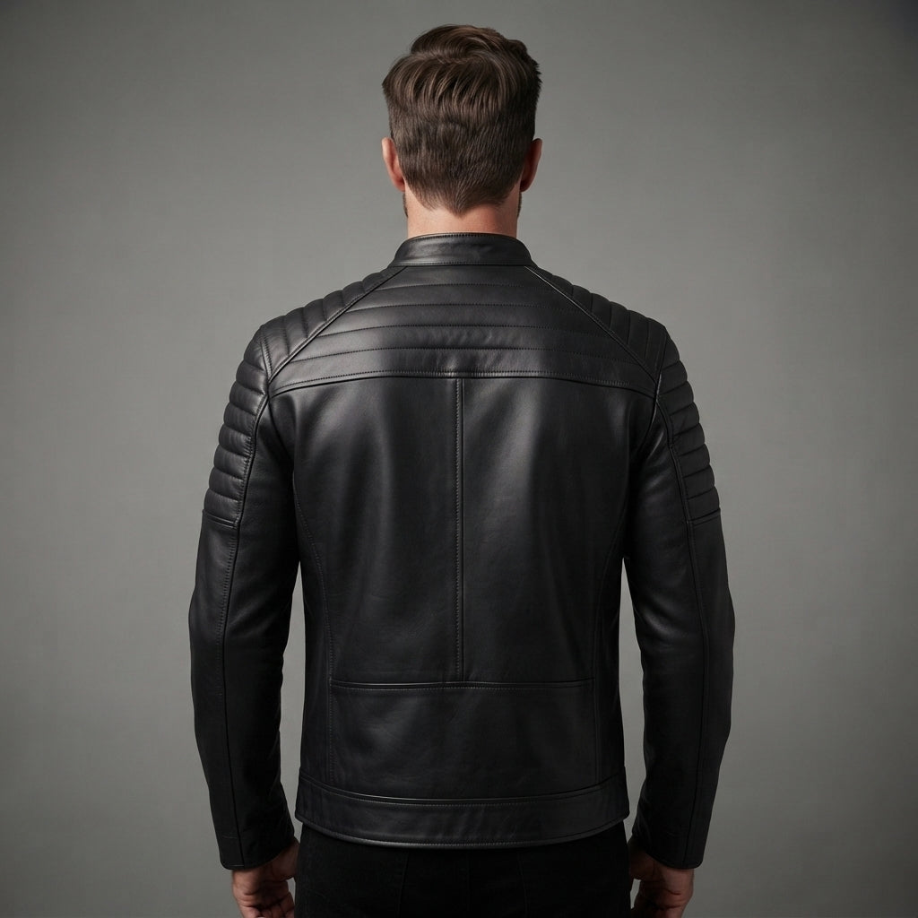 Men's Harvey Black Cafe Racer Leather Jacket