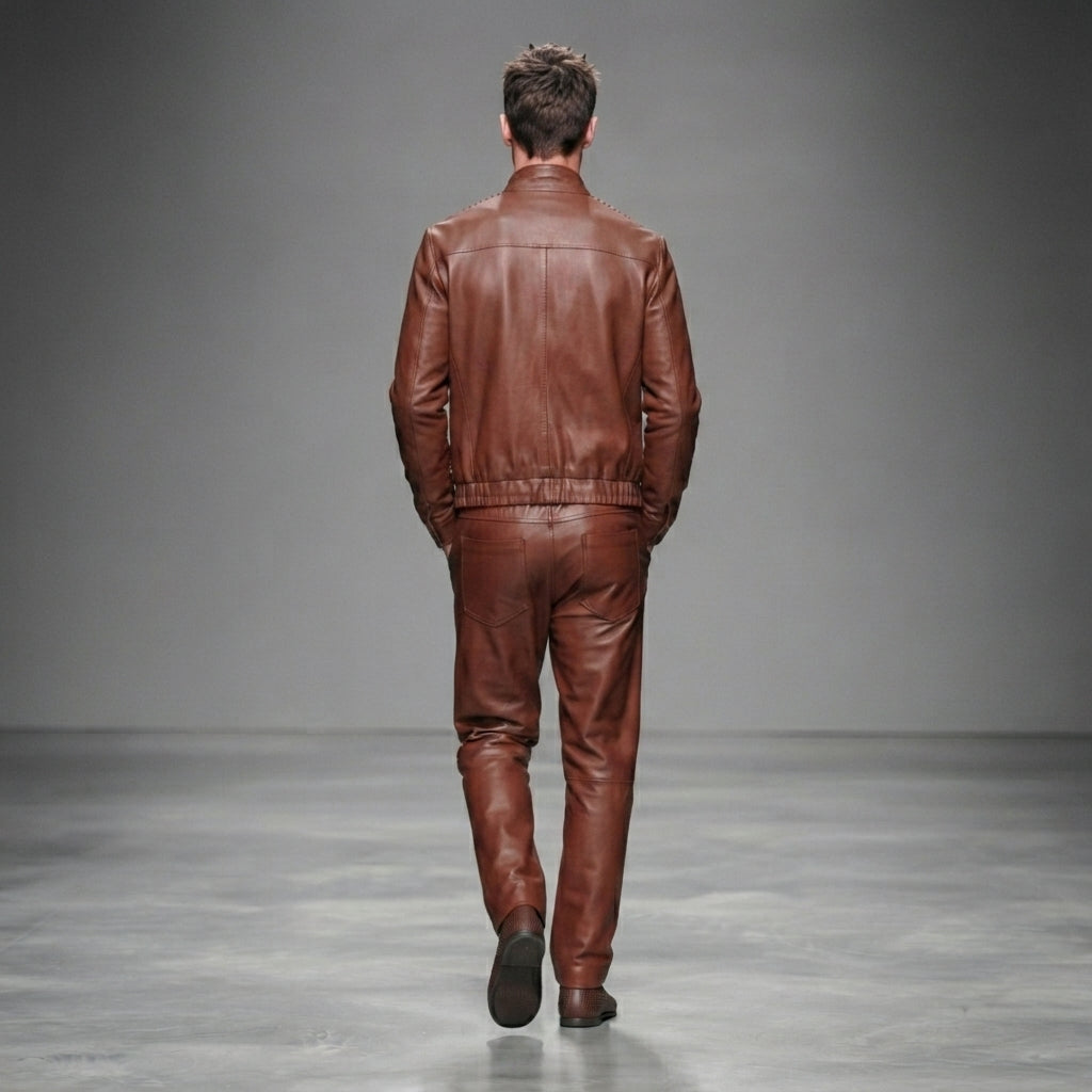 Men's Brown Leather Jumpsuit