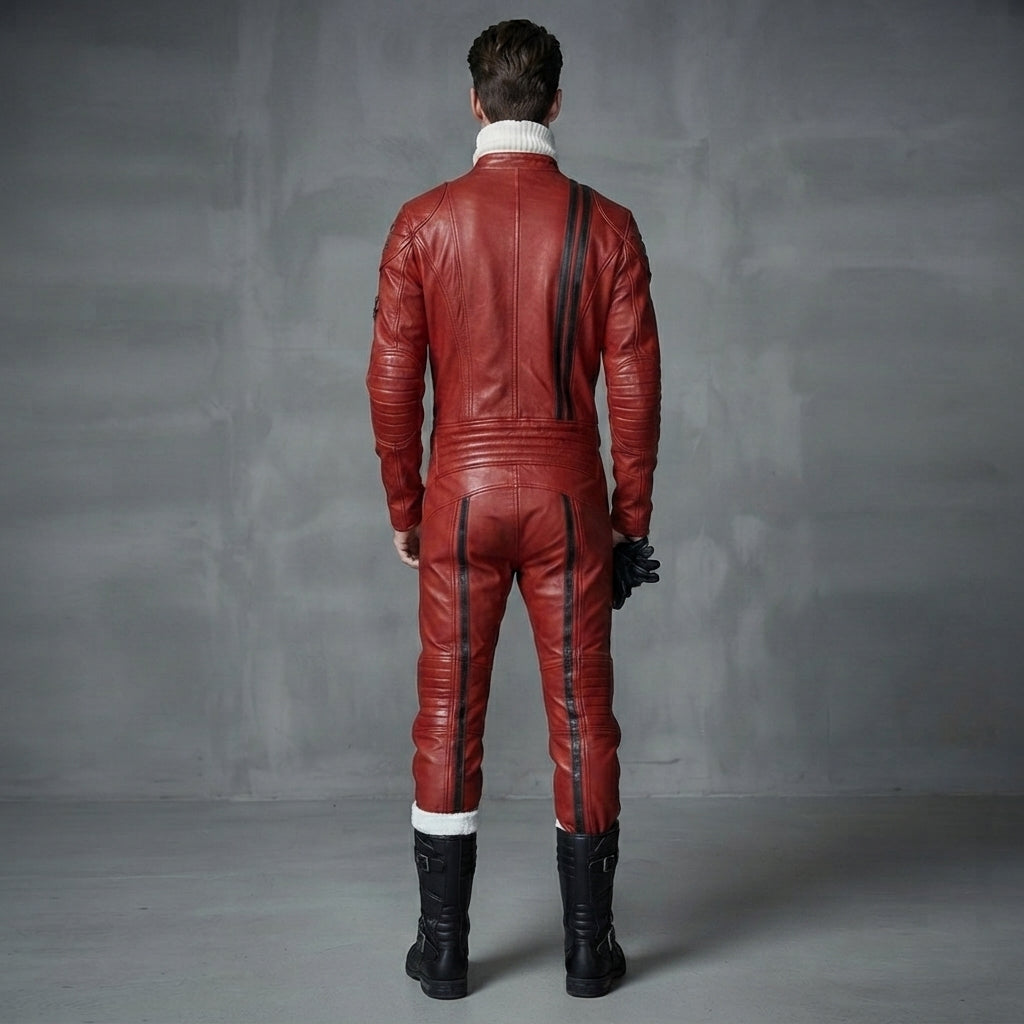 Men's Red & White Leather Jumpsuit