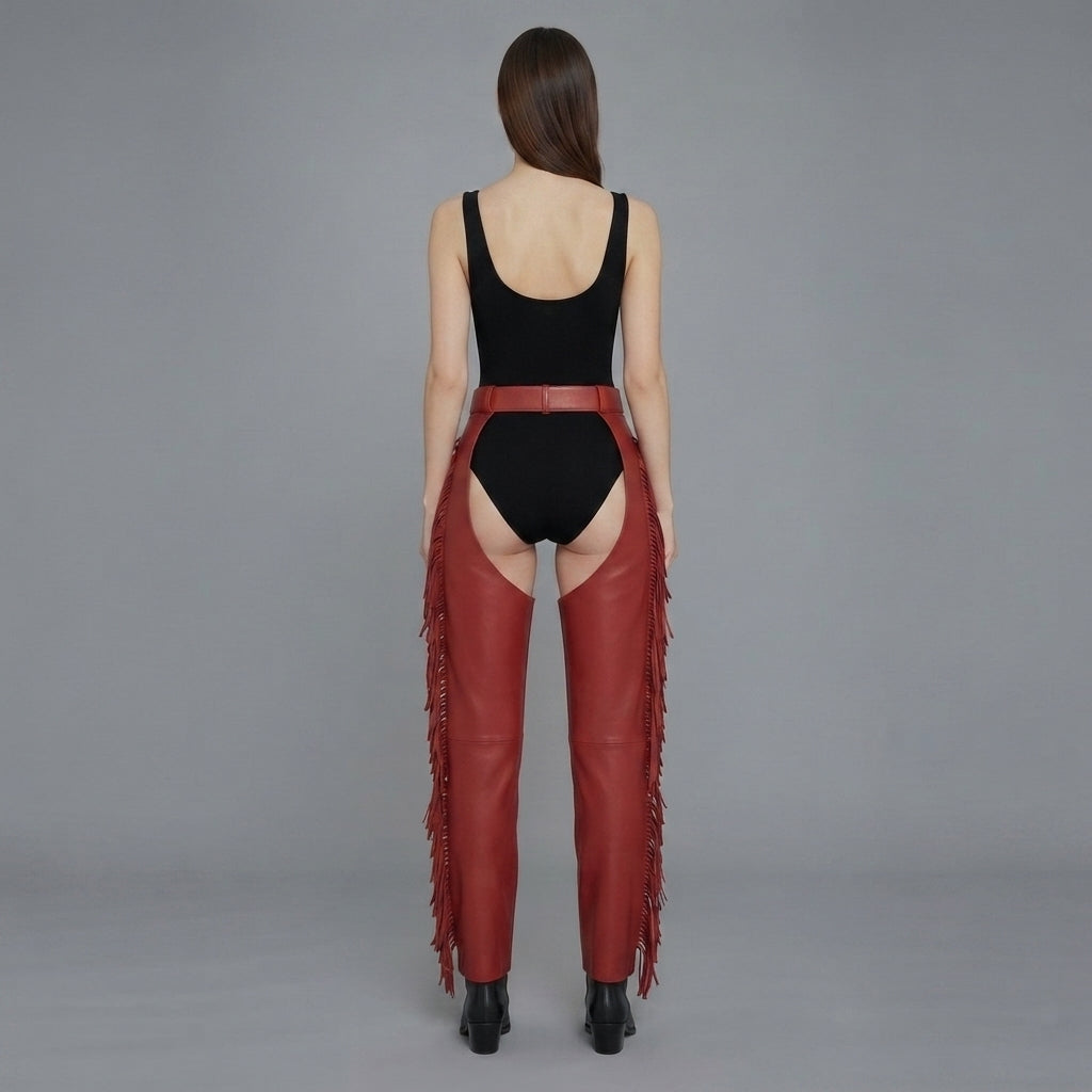 Women Black and RED  Leather Chaps