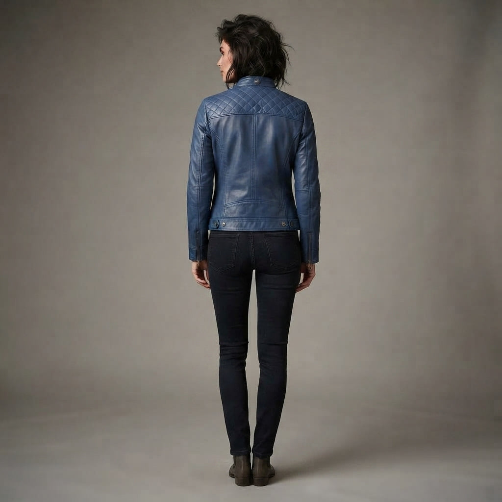 Women's Blue Leather Jacket