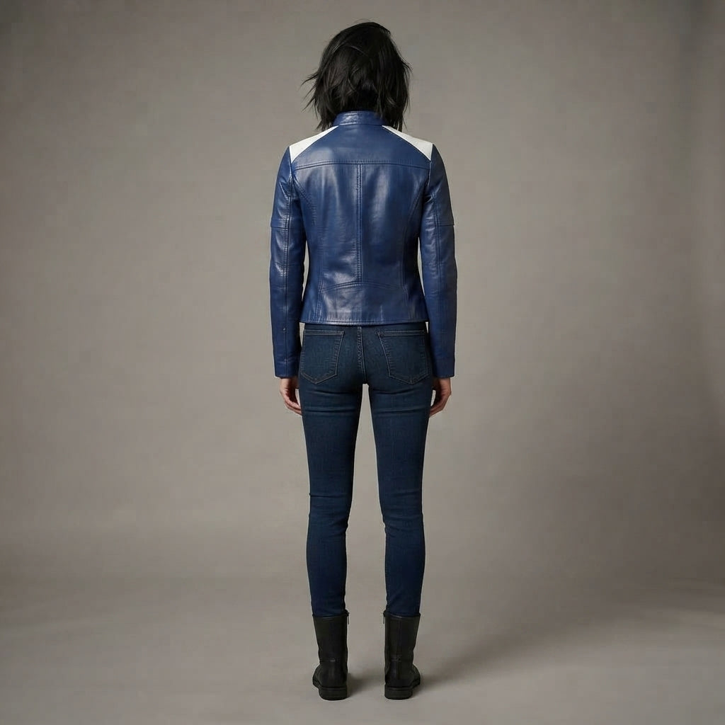 Women's Blue Leather Jacket