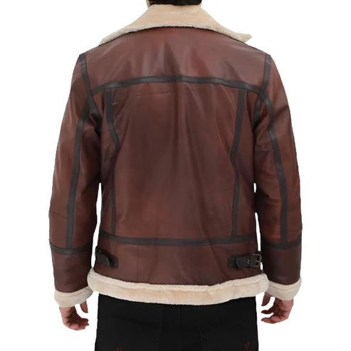 Klassische braune B3 Bomberjacke aus Lammfell für Herren