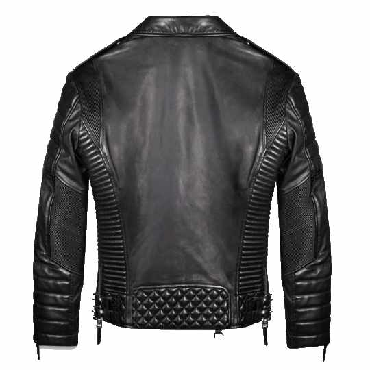 Schwarze Biker-Lederjacke für Herren im gesteppten Stil