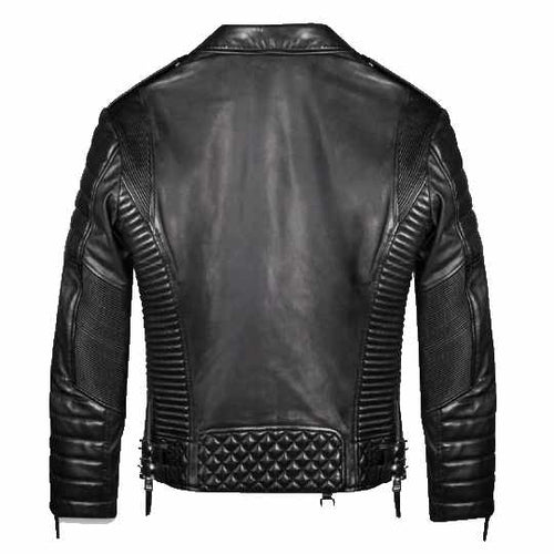 Schwarze Biker-Lederjacke für Herren im gesteppten Stil