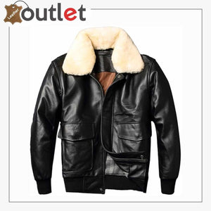 Black Faux Leather Look Aviator Pilot Jacket