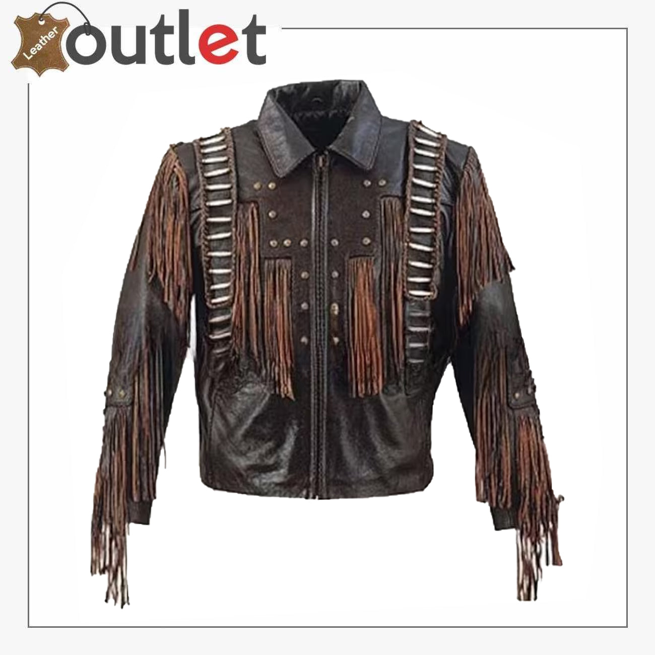 Schwarze Leder-Cowboyjacke für Herren