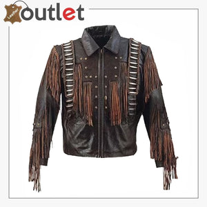 Black Leather Men Cowboy Jacket