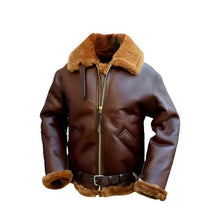 Laden Sie das Bild in den Galerie-Viewer, Klassische braune Lederbomberjacke
