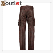 Load image into Gallery viewer, Brown Military Cargo Motorcycle Leather Pants Leather Outlet
