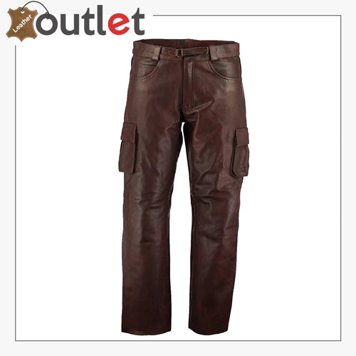 Brown Military Cargo Motorcycle Leather Pants Leather Outlet