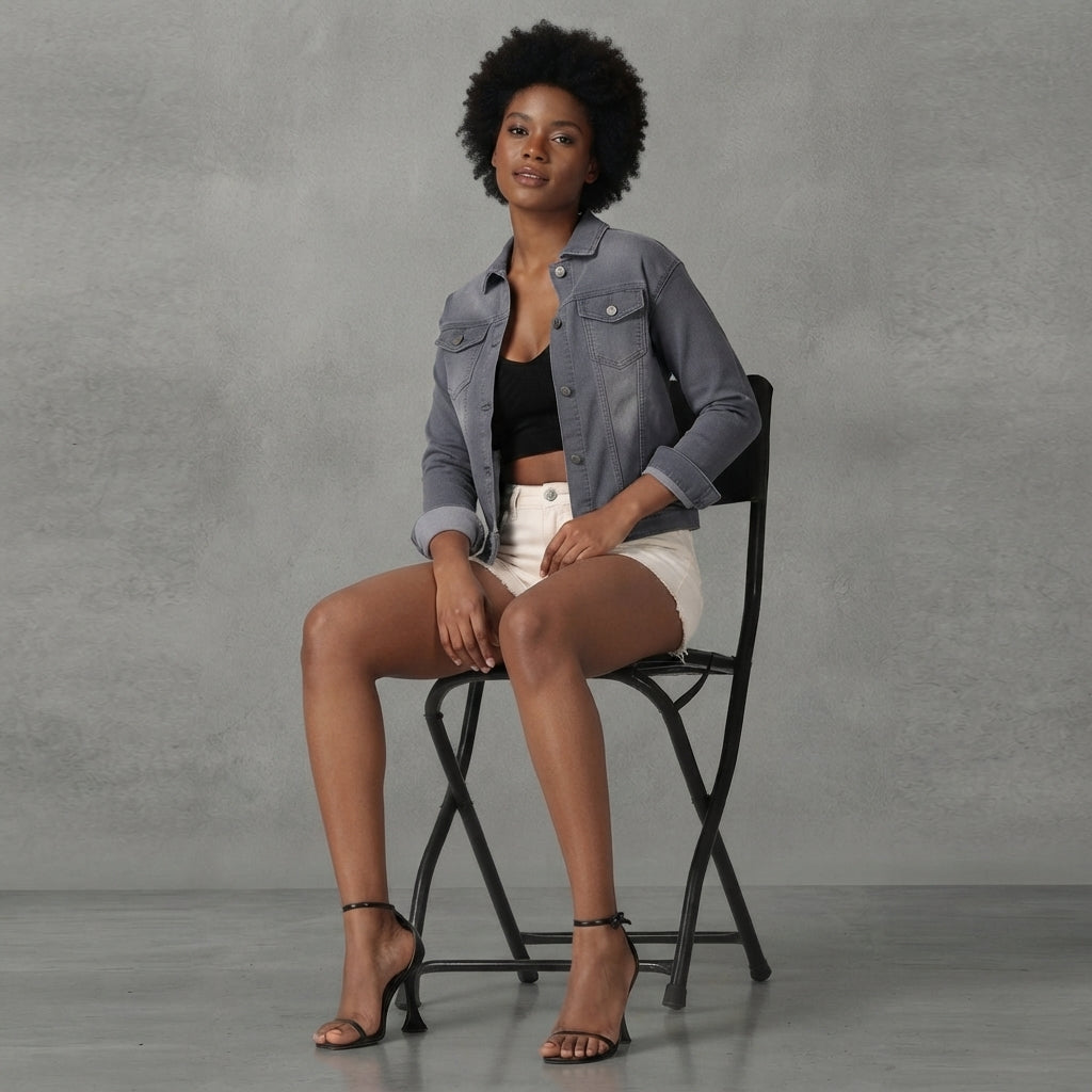 Buy Roman Grey Classic Cotton Denim Jacket  for Women's