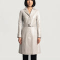 Women's  Faux White Leather Trench Coat