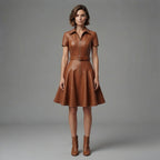 Buy Women's Brown Half Sleeves Leather Dress
