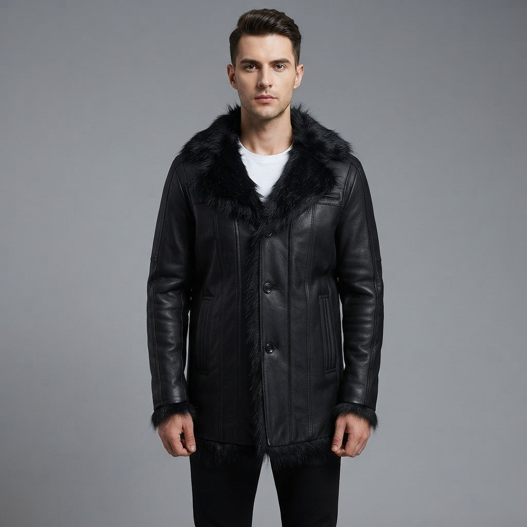 Men's Fur Cliff Black Leather Jacket
