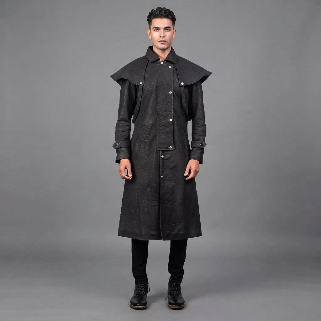 Men's Black Long Leather Duster Coat - Leather Outlet