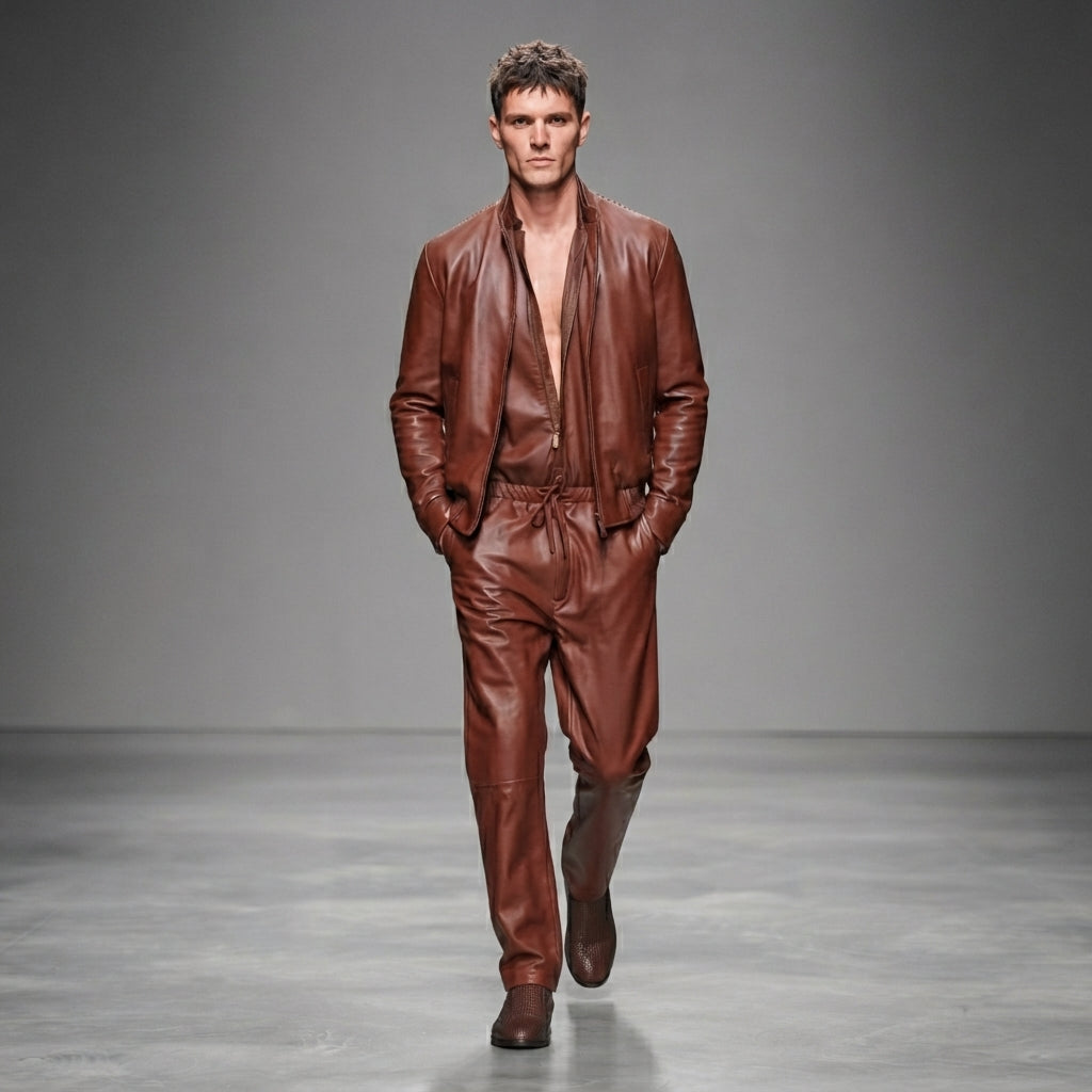 Men's Brown Leather Jumpsuit