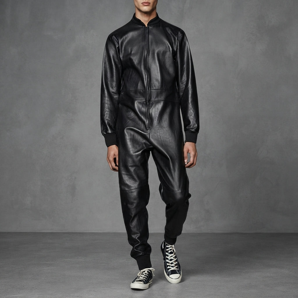 Men's Black Leather Jumpsuit