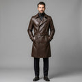Men's Brown Leather Trench Coat