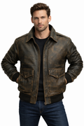 Men’s Antique Distressed Leather Pilot Jacket – Vintage Flight Bomber