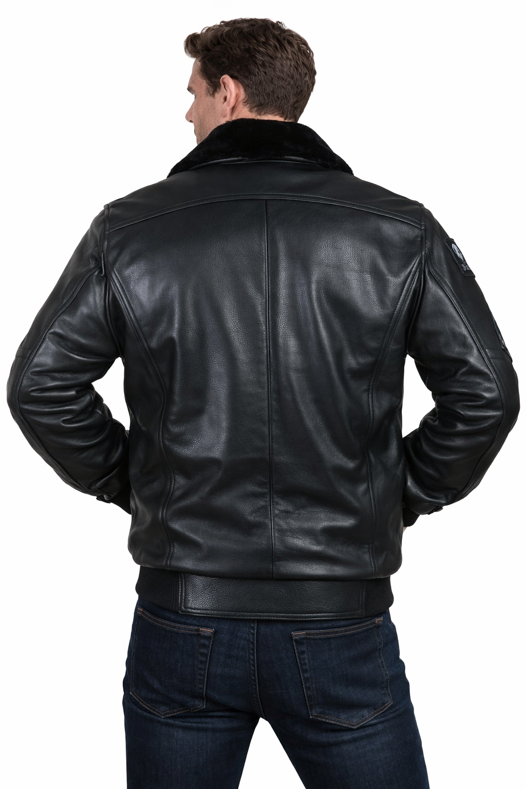 Stealth Squadron Schwarze Leder Bomberjacke – Flieger Pelzkragen