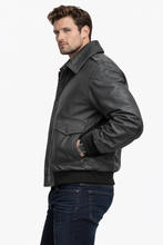 Load image into Gallery viewer, Metropolitan Charcoal Grey Leather Flight Bomber Jacket – Aviator Style
