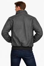 Load image into Gallery viewer, Metropolitan Charcoal Grey Leather Flight Bomber Jacket – Aviator Style

