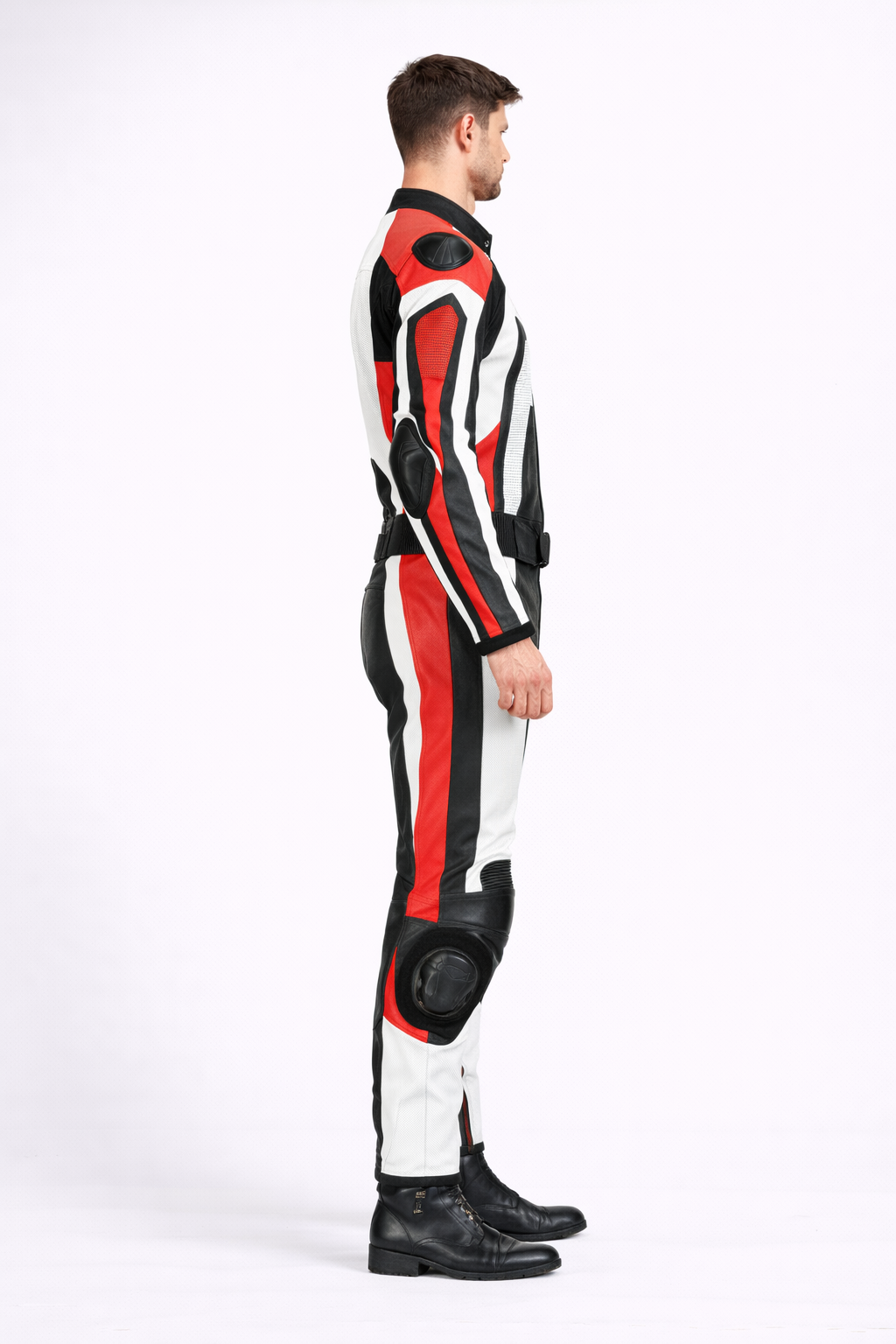 Men’s Red White Black Two-Piece Motorcycle Leather Suit