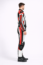Load image into Gallery viewer, Men’s Red White Black Two-Piece Motorcycle Leather Suit
